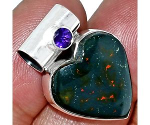 Heart - Blood Stone and Amethyst Pendant SDP151748 P-1300, 17x18 mm