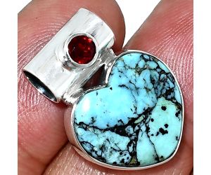 Heart - Lucky Charm Tibetan Turquoise and Garnet Pendant SDP151753 P-1300, 15x16 mm