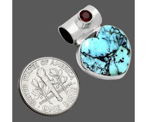 Heart - Lucky Charm Tibetan Turquoise and Garnet Pendant SDP151753 P-1300, 15x16 mm