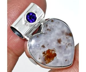 Heart - Robinson Ranch Plume Agate and Amethyst Pendant SDP151758 P-1300, 17x17 mm