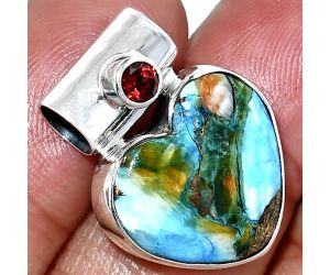 Heart - Spiny Oyster Turquoise and Garnet Pendant SDP151763 P-1300, 16x18 mm