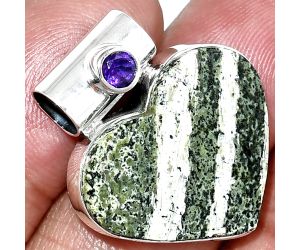 Heart - Natural Chrysotile and Amethyst Pendant SDP151765 P-1300, 20x23 mm