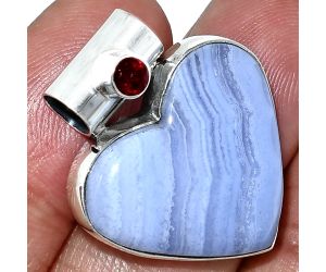 Heart - Blue Lace Agate and Garnet Pendant SDP151766 P-1300, 22x24 mm