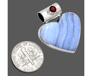 Heart - Blue Lace Agate and Garnet Pendant SDP151766 P-1300, 22x24 mm