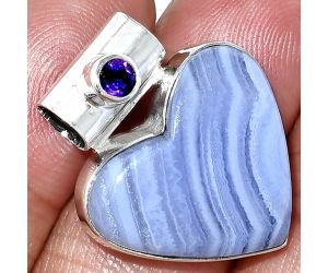 Heart - Blue Lace Agate and Amethyst Pendant SDP151767 P-1300, 19x22 mm
