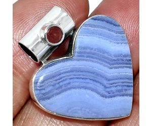 Heart - Blue Lace Agate and Garnet Pendant SDP151770 P-1300, 22x25 mm