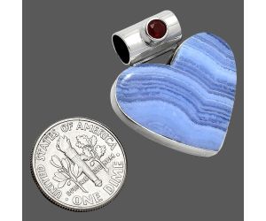 Heart - Blue Lace Agate and Garnet Pendant SDP151770 P-1300, 22x25 mm