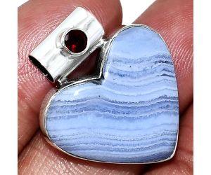 Heart - Blue Lace Agate and Garnet Pendant SDP151771 P-1300, 22x24 mm