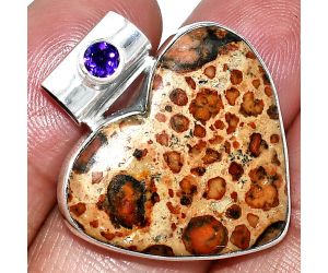 Heart - Leopardite Jasper and Amethyst Pendant SDP151772 P-1300, 24x27 mm
