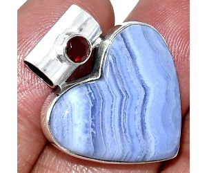 Heart - Blue Lace Agate and Amethyst Pendant SDP151774 P-1300, 21x23 mm