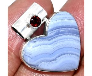 Heart - Blue Lace Agate and Garnet Pendant SDP151776 P-1300, 20x23 mm