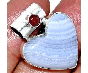 Heart - Blue Lace Agate and Garnet Pendant SDP151780 P-1300, 19x21 mm