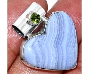 Heart - Blue Lace Agate and Peridot Pendant SDP151781 P-1300, 21x23 mm