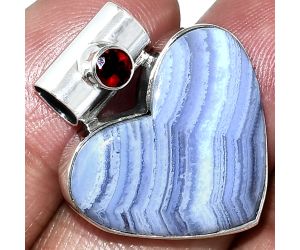 Heart - Blue Lace Agate and Garnet Pendant SDP151783 P-1300, 21x25 mm