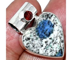 Heart - K2 Blue - Azurite In Quartz and Garnet Pendant SDP151786 P-1300, 18x19 mm