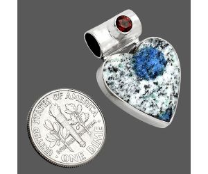 Heart - K2 Blue - Azurite In Quartz and Garnet Pendant SDP151786 P-1300, 18x19 mm