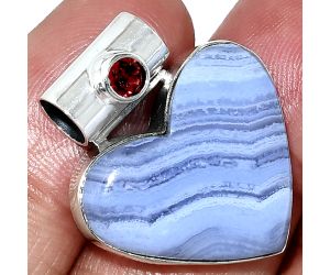 Heart - Blue Lace Agate and Garnet Pendant SDP151791 P-1300, 21x23 mm