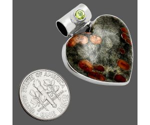 Heart - Peanut Obsidian and Peridot Pendant SDP151794 P-1300, 25x26 mm