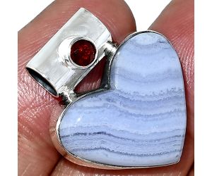Heart - Blue Lace Agate and Garnet Pendant SDP151799 P-1300, 19x22 mm