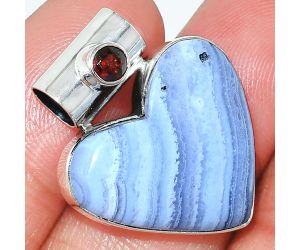 Heart - Blue Lace Agate and Garnet Pendant SDP151814 P-1300, 21x23 mm