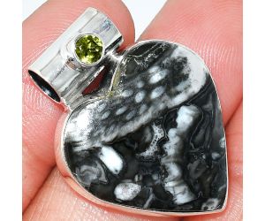 Heart - Mexican Cabbing Fossil and Peridot Pendant SDP151819 P-1300, 24x24 mm