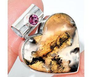 Heart - Rose Plume Agate and Pink Tourmaline Pendant SDP151824 P-1300, 23x25 mm