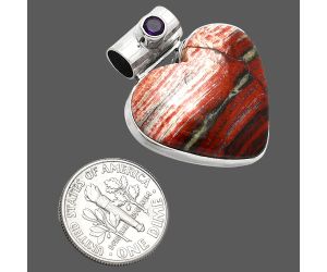 Heart - Snake Skin Jasper and Amethyst Pendant SDP151825 P-1300, 23x25 mm