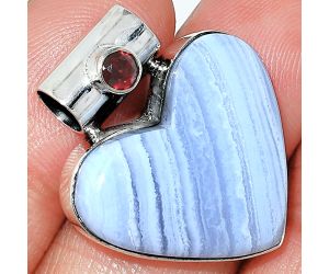 Heart - Blue Lace Agate and Garnet Pendant SDP151832 P-1300, 22x24 mm