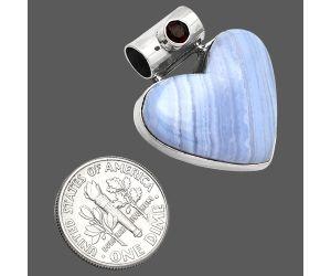 Heart - Blue Lace Agate and Garnet Pendant SDP151832 P-1300, 22x24 mm