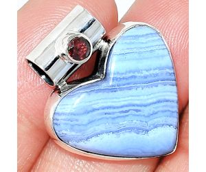Heart - Blue Lace Agate and Garnet Pendant SDP151837 P-1300, 21x23 mm