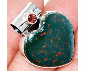 Heart - Blood Stone and Garnet Pendant SDP151839 P-1300, 22x23 mm