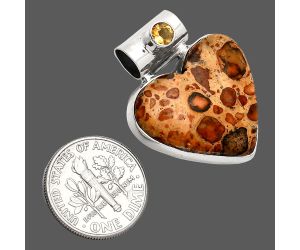 Heart - Leopardite Jasper and Citrine Pendant SDP151841 P-1300, 22x24 mm