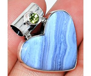 Heart - Blue Lace Agate and Peridot Pendant SDP151844 P-1300, 21x24 mm