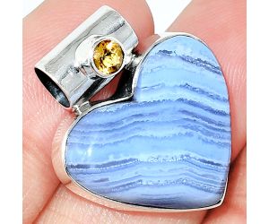 Heart - Blue Lace Agate and Citrine Pendant SDP151845 P-1300, 21x24 mm