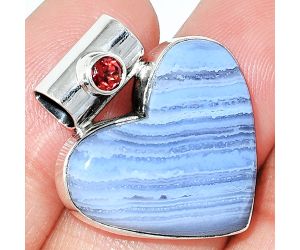 Heart - Blue Lace Agate and Garnet Pendant SDP151846 P-1300, 22x25 mm