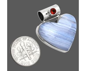 Heart - Blue Lace Agate and Garnet Pendant SDP151846 P-1300, 22x25 mm