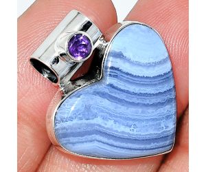 Heart - Blue Lace Agate and Amethyst Pendant SDP151847 P-1300, 21x23 mm