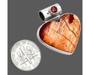 Heart - Snake Skin Jasper and Garnet Pendant SDP151848 P-1300, 23x26 mm