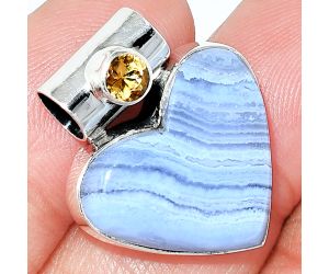 Heart - Blue Lace Agate and Citrine Pendant SDP151853 P-1300, 19x21 mm