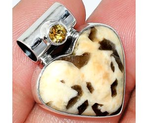 Heart - Yellow Septarian and Citrine Pendant SDP151854 P-1300, 18x21 mm
