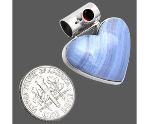 Heart - Blue Lace Agate and Garnet Pendant SDP151858 P-1300, 21x23 mm