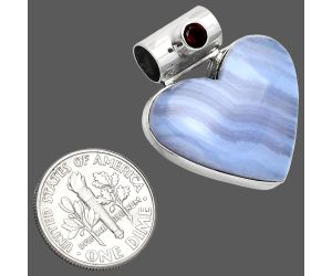 Heart - Blue Lace Agate and Garnet Pendant SDP151859 P-1300, 22x25 mm