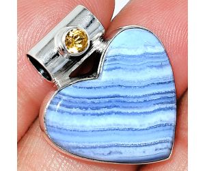 Heart - Blue Lace Agate and Citrine Pendant SDP151861 P-1300, 21x24 mm