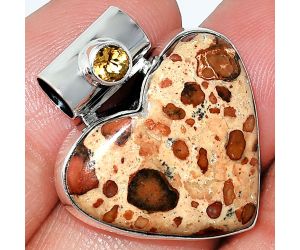 Heart - Leopardite Jasper and Citrine Pendant SDP151862 P-1300, 22x25 mm