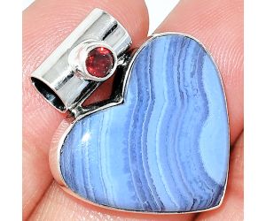 Heart - Blue Lace Agate and Garnet Pendant SDP151867 P-1300, 21x24 mm