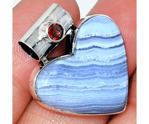 Heart - Blue Lace Agate and Garnet Pendant SDP151868 P-1300, 22x25 mm