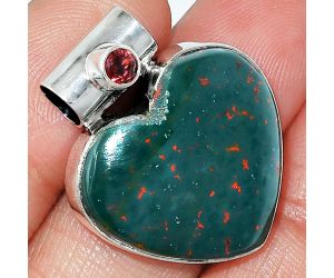 Heart - Blood Stone and Garnet Pendant SDP151870 P-1300, 22x24 mm