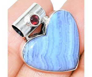 Heart - Blue Lace Agate and Garnet Pendant SDP151875 P-1300, 21x24 mm