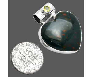 Heart - Blood Stone and Peridot Pendant SDP151884 P-1300, 23x24 mm