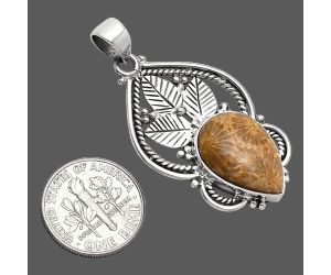 Flower Fossil Coral Pendant SDP151888 P-1258, 12x18 mm